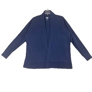 Lands' End Women's L (14-16) Petite 100% Cotton Open Front Cardigan Radiant Blue